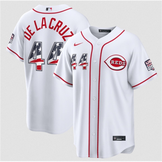 Men's Cincinnati Reds #44 Elly De La Cruz White 2026 USA 250 Fourth of July Home Stitched Baseball Jersey - Ujersey