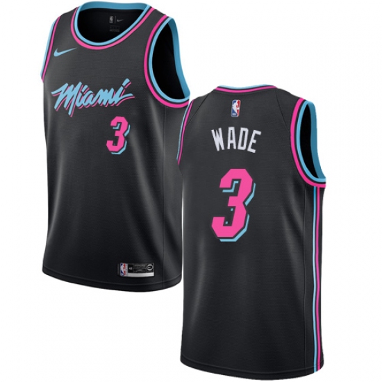Men's Nike Miami Heat #3 Dwyane Wade Swingman Black NBA Jersey - City Edition - Ujersey