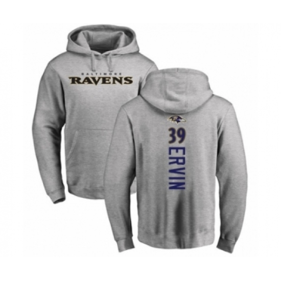 Football Baltimore Ravens #39 Tyler Ervin Ash Backer Pullover Hoodie - Ujersey