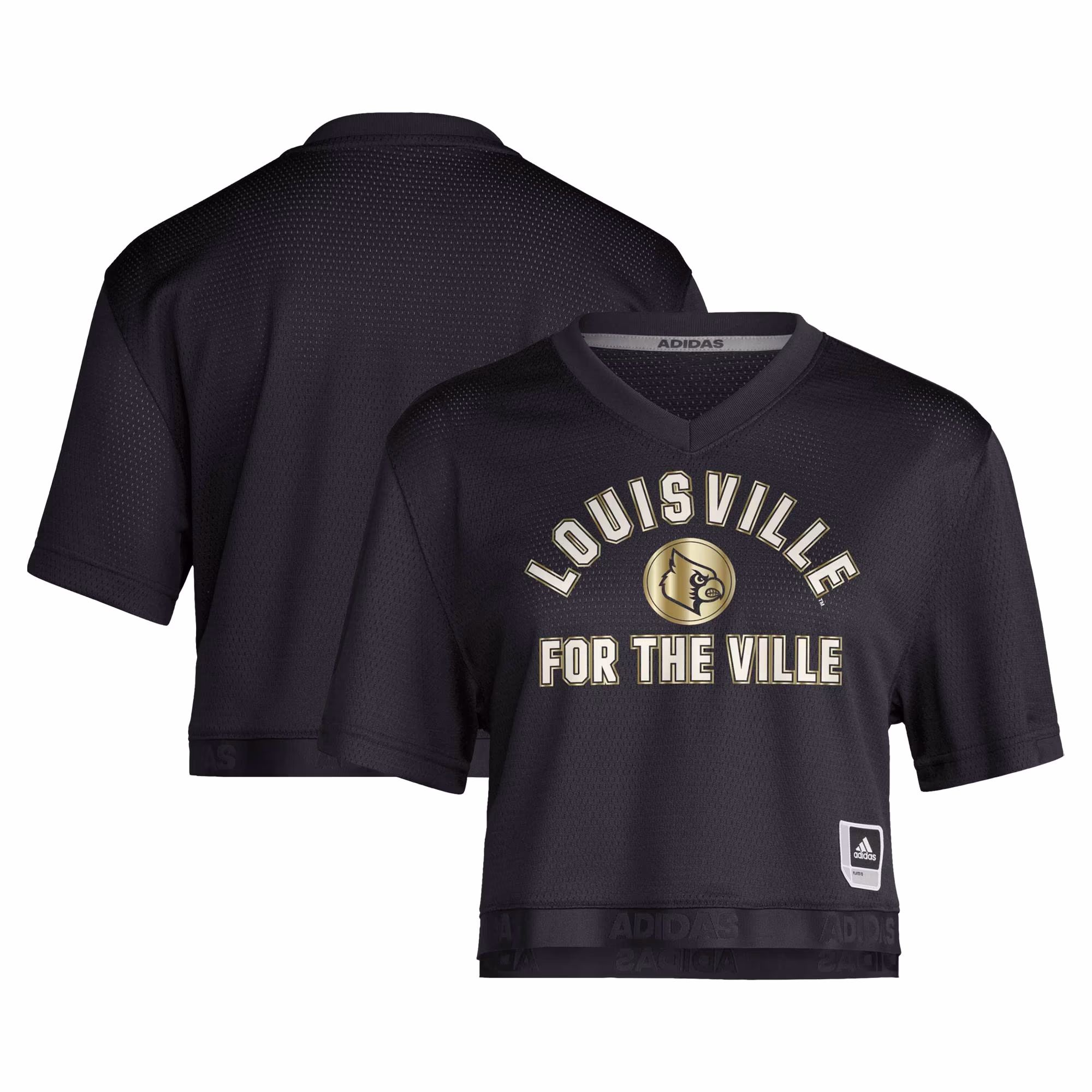 Women's adidas Black Louisville Cardinals Strategy Cropped Football Jersey - Ujersey