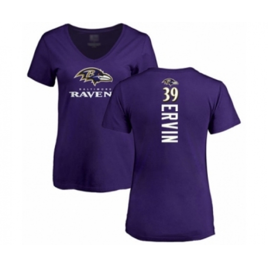 Football Women's Baltimore Ravens #39 Tyler Ervin Purple Backer T-Shirt - Ujersey