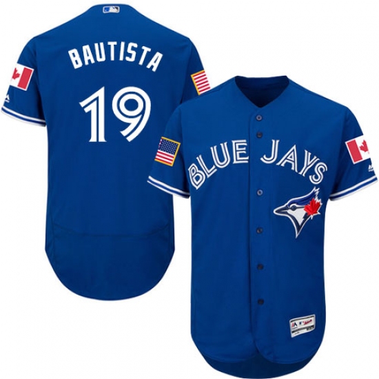 Men's Majestic Toronto Blue Jays #19 Jose Bautista Authentic Royal Blue Fashion Stars & Stripes Flex Base MLB Jersey - Ujersey
