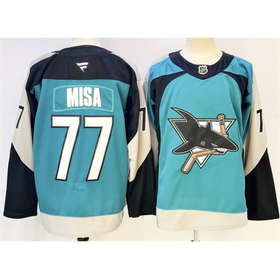 Men's San Jose Sharks #77 Michael Misa Teal 2025 Alternate Stitched Hockey Jersey - Ujersey