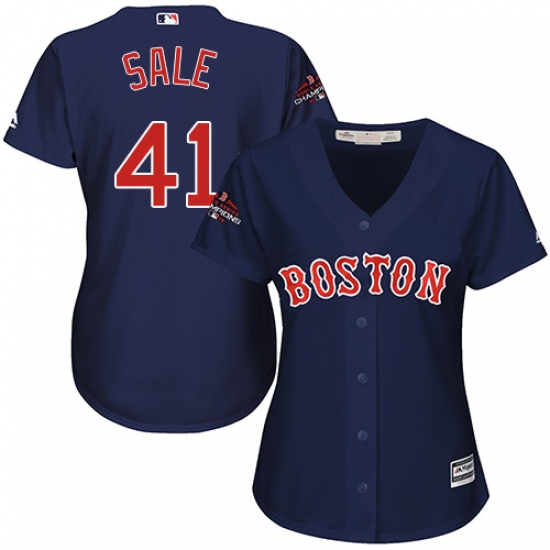 Women's Majestic Boston Red Sox #41 Chris Sale Authentic Navy Blue Alternate Road 2018 World Series Champions MLB Jersey - Ujersey