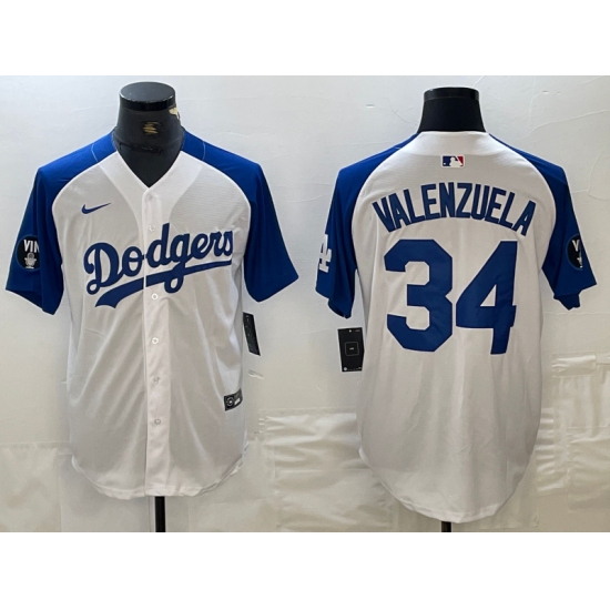 Men's Los Angeles Dodgers #34 Toro Valenzuela White Blue Fashion Stitched Cool Base Limited Jersey - Ujersey