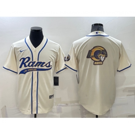 Men's Los Angeles Rams Cream Team Big Logo With Patch Cool Base Stitched Baseball Jersey - Ujersey