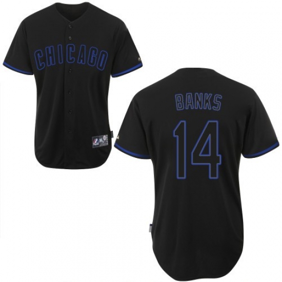 Men's Majestic Chicago Cubs #14 Ernie Banks Authentic Black Fashion MLB Jersey - Ujersey