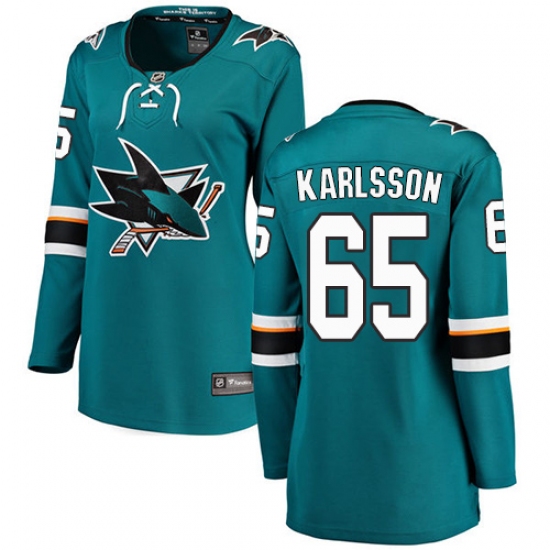 Women's San Jose Sharks #65 Erik Karlsson Fanatics Branded Teal Green Home Breakaway NHL Jersey - Ujersey
