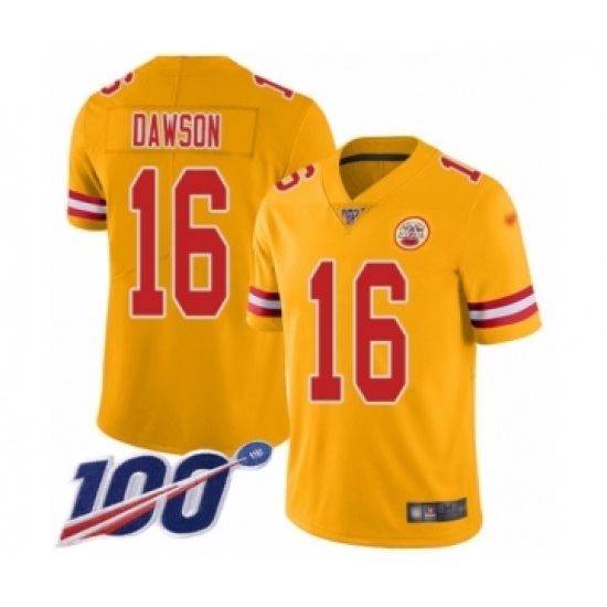 Men's Kansas City Chiefs #16 Len Dawson Limited Gold Inverted Legend 100th Season Football Jersey - Ujersey