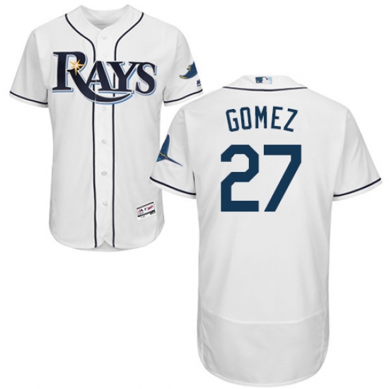 Men's Majestic Tampa Bay Rays #27 Carlos Gomez White Home Flex Base Authentic Collection MLB Jersey - Ujersey