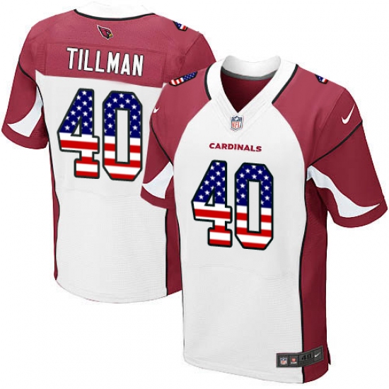 Men's Nike Arizona Cardinals #40 Pat Tillman Elite White Road USA Flag Fashion NFL Jersey - ujerseystore