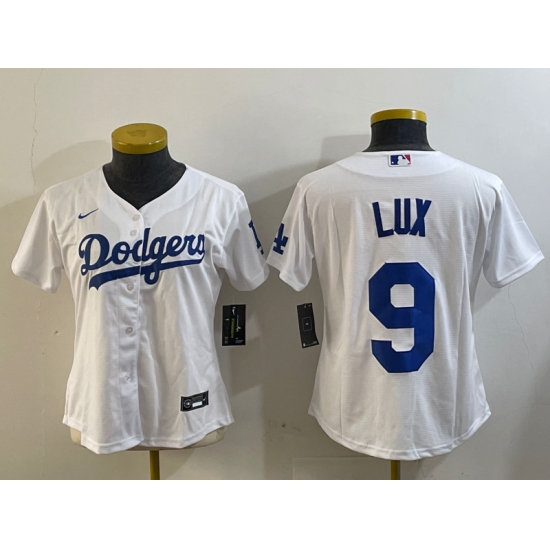 Womens Los Angeles Dodgers #9 Gavin Lux White Stitched Cool Base Nike Jersey