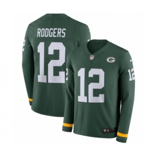 Men's Nike Green Bay Packers #12 Aaron Rodgers Limited Green Therma Long Sleeve NFL Jersey - Ujersey
