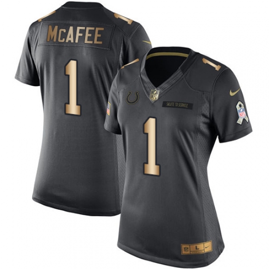 Women's Nike Indianapolis Colts #1 Pat McAfee Limited Black/Gold Salute to Service NFL Jersey - Ujersey