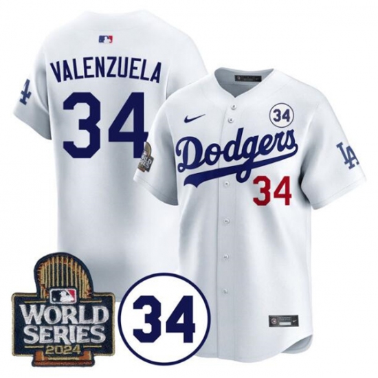 Men's Los Angeles Dodgers #34 Toro Valenzuela White 2024 World Series With No. 34 Limited Stitched Baseball Jersey - Ujersey