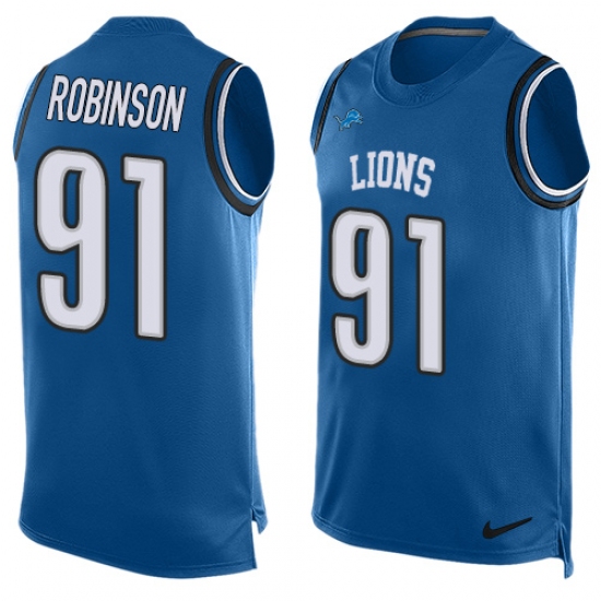 Men's Nike Detroit Lions #91 A'Shawn Robinson Limited Light Blue Player Name & Number Tank Top NFL Jersey - Ujersey
