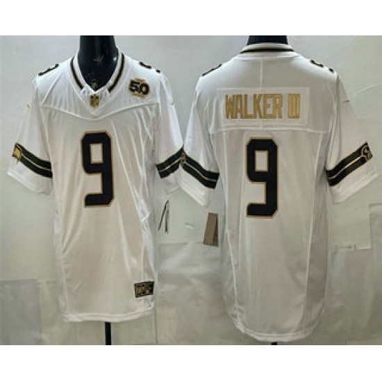 Men's Seattle Seahawks #9 Kenneth Walker III White Gold FUSE 50th Season Vapor Limited Stitched Jersey - Ujersey