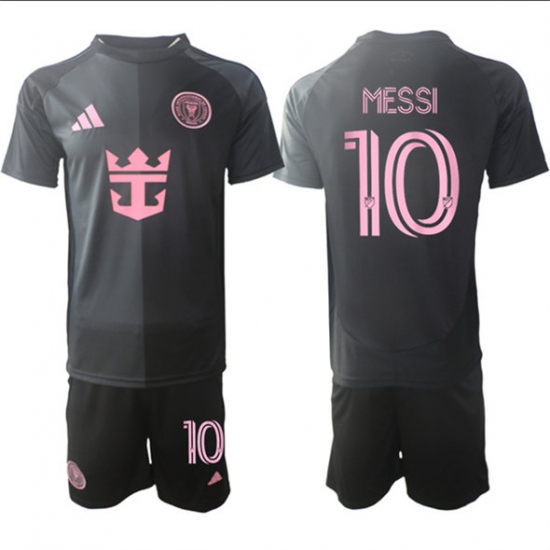 Youth Inter Miami CF #10 Lionel Messi 2025 Black Away Soccer Jersey Suit - Ujersey