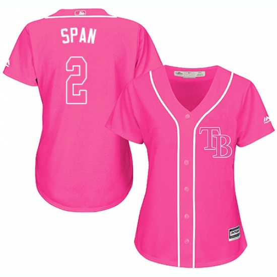Women's Majestic Tampa Bay Rays #2 Denard Span Authentic Pink Fashion Cool Base MLB Jersey - Ujersey