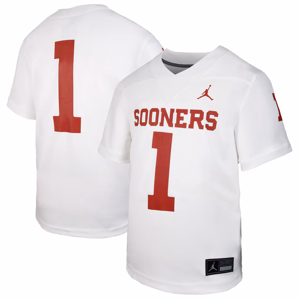 Youth Jordan Brand #1 White Oklahoma Sooners Untouchable Replica Game Jersey - SUjersey01