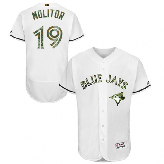 Men's Majestic Toronto Blue Jays #19 Paul Molitor Authentic White 2016 Memorial Day Fashion Flex Base MLB Jersey - Ujersey