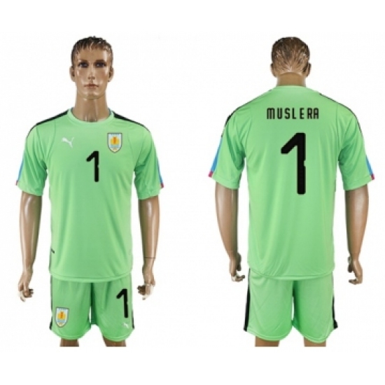 Uruguay #1 Muslera Green Goalkeeper Soccer Country Jersey