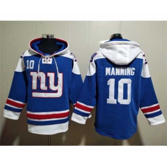 Men's New York Giants #10 Eli Manning Blue Lace-Up Pullover Hoodie - Ujersey