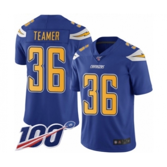 Men's Los Angeles Chargers #36 Roderic Teamer Limited Electric Blue Rush Vapor Untouchable 100th Season Football Jersey - Ujersey