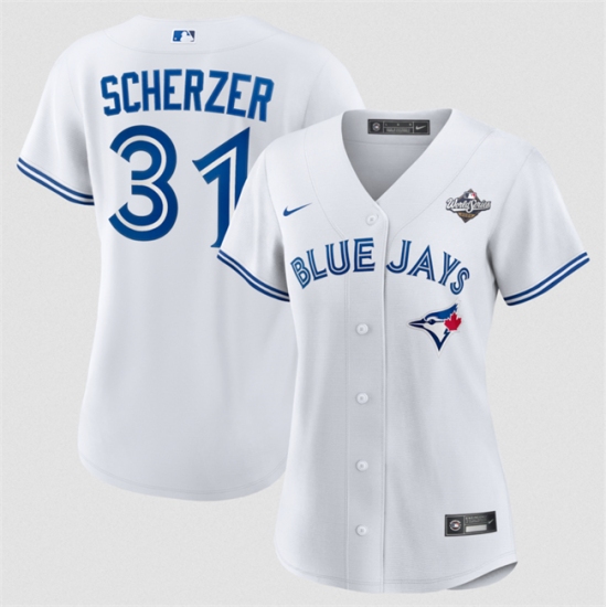 Women's Toronto Blue Jays #31 Max Scherzer White 2025 World Series Home Cool Base Stitched Baseball Jersey(Run Small) - Ujersey