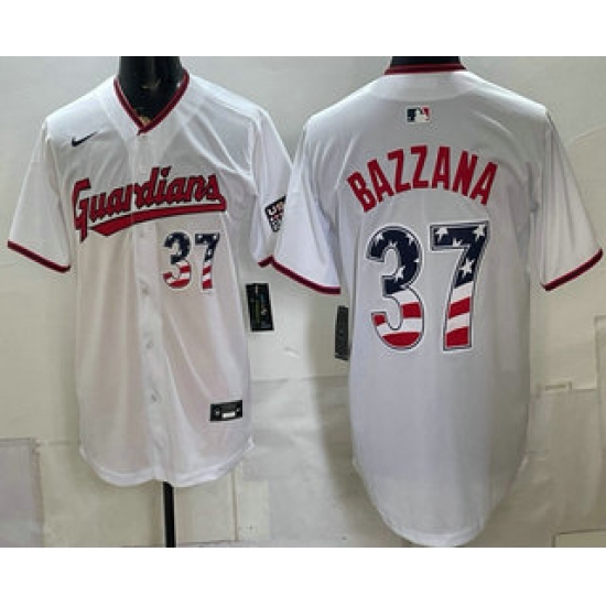 Men's Cleveland Guardians #37 Travis Bazzana White USA 250 Fourth of July Home Stitched Jersey - Ujersey