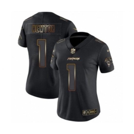 Women's Carolina Panthers #1 Cam Newton Black Gold Vapor Untouchable Limited Football Jersey - Ujersey