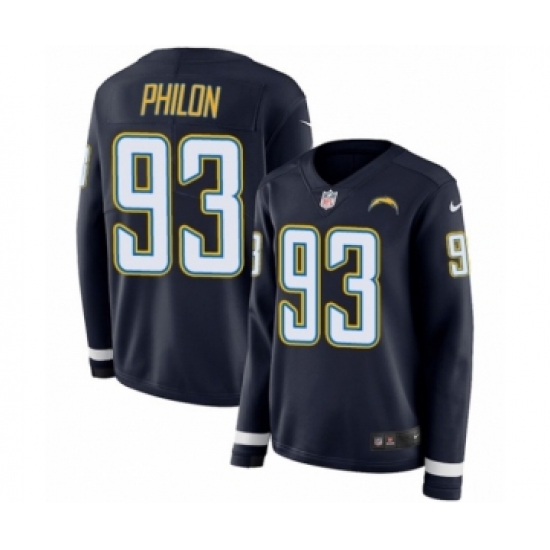 Women's Nike Los Angeles Chargers #93 Darius Philon Limited Navy Blue Therma Long Sleeve NFL Jersey - Ujersey