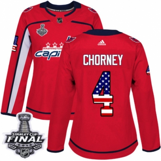 Women's Adidas Washington Capitals #4 Taylor Chorney Authentic Red USA Flag Fashion 2018 Stanley Cup Final NHL Jersey - Ujersey