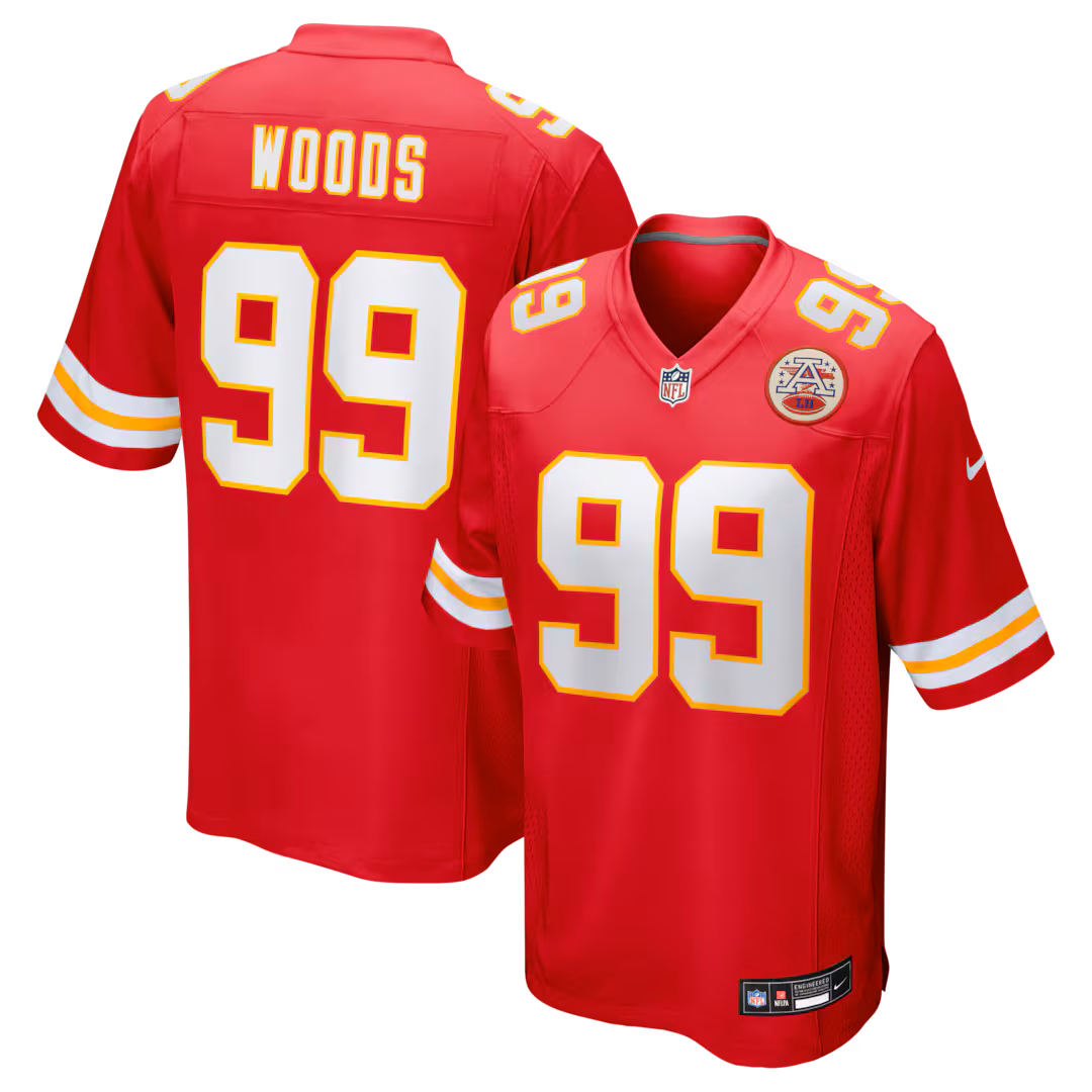 Men's Kansas City Chiefs Peter Woods Nike Red 2026 NFL Draft First Round Pick No. 29 Team Game Jersey