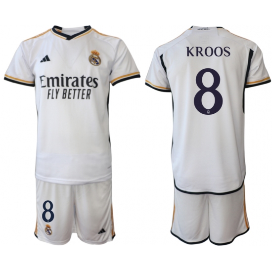 Men's Real Madrid #8 Kroos 2023-24 White Home Soccer Jersey