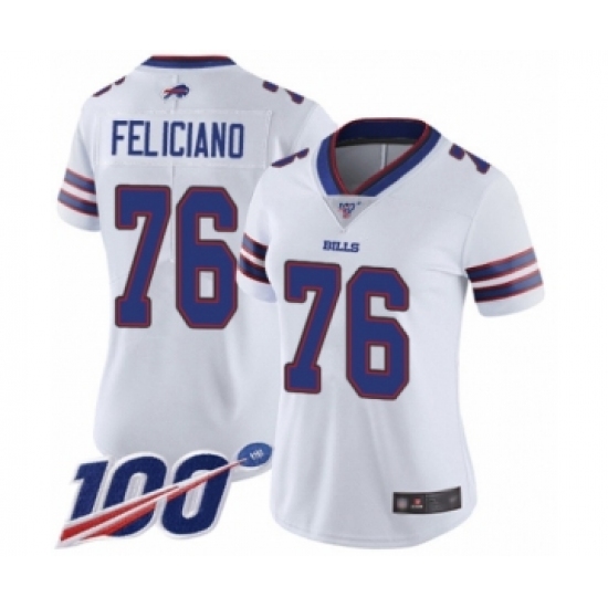 Women's Buffalo Bills #76 Jon Feliciano White Vapor Untouchable Limited Player 100th Season Football Jersey - Ujersey