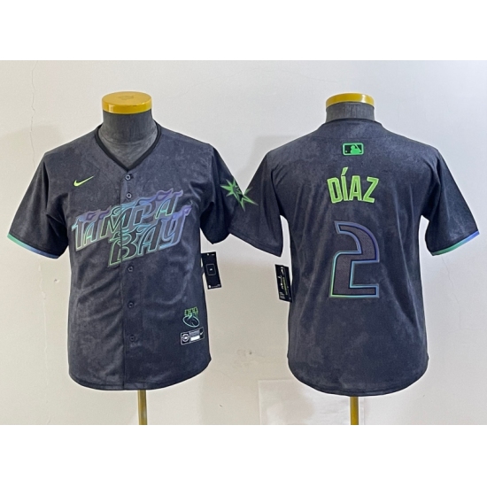 Youth Tampa Bay Rays #2 Yandy Diaz Charcoal 2024 City Connect Limited Cool Base Jersey