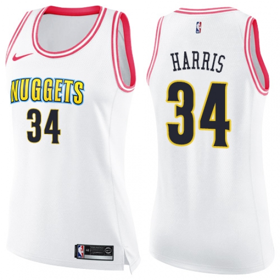 Women's Nike Denver Nuggets #34 Devin Harris Swingman White/Pink Fashion NBA Jersey - Ujersey