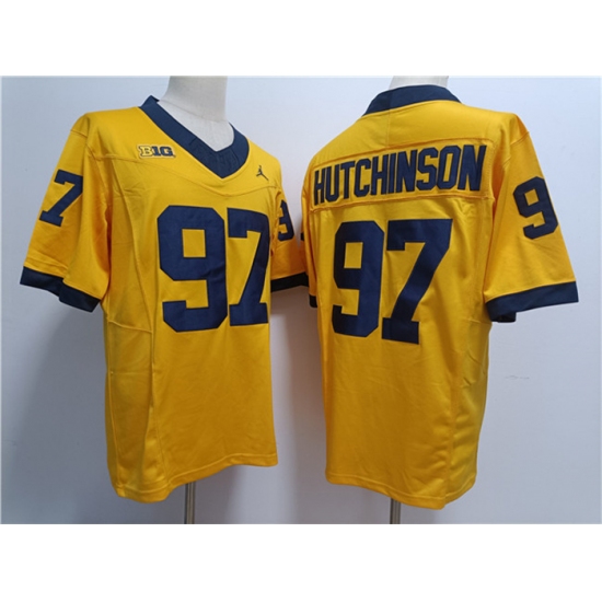 Men's Michigan Wolverines #97 Aidan Hutchinson Yellow Stitched Jersey - Ujersey
