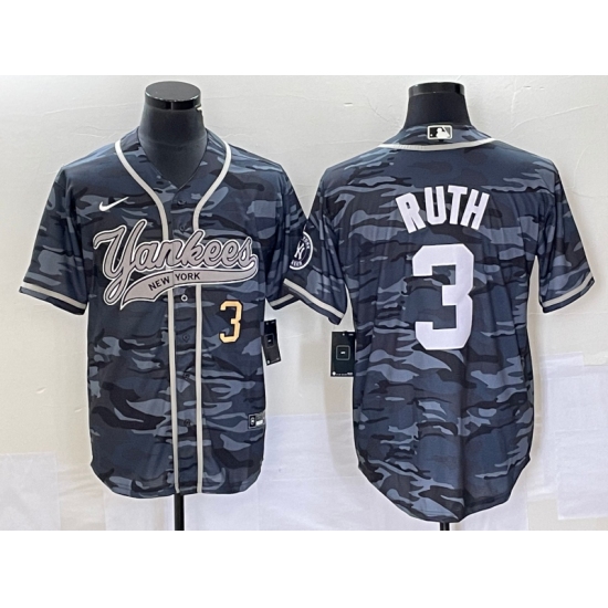 Men's New York Yankees #3 Babe Ruth Numbre Grey Camo Cool Base Stitched Baseball Jersey - Ujersey