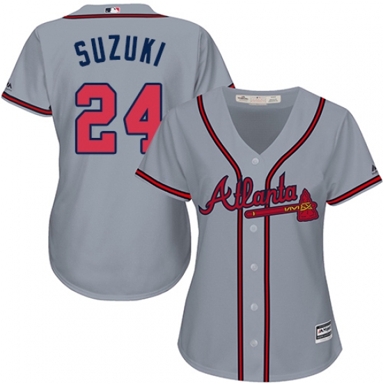 Women's Majestic Atlanta Braves #24 Kurt Suzuki Authentic Grey Road Cool Base MLB Jersey - Ujersey