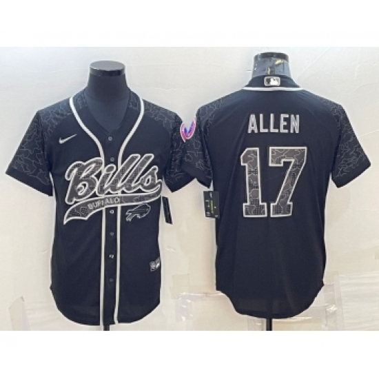 Men's Buffalo Bills #17 Josh Allen Black Reflective With Patch Cool Base Stitched Baseball Jersey - Ujersey