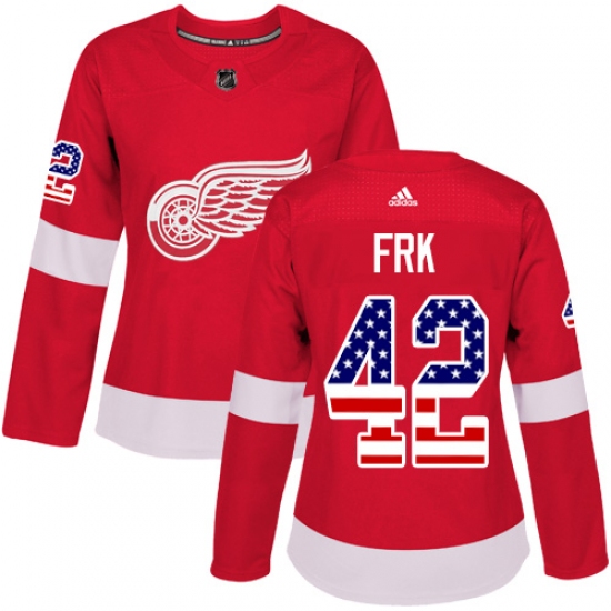 Women's Adidas Detroit Red Wings #42 Martin Frk Authentic Red USA Flag Fashion NHL Jersey - Ujersey