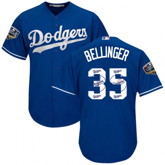 Men's Majestic Los Angeles Dodgers #35 Cody Bellinger Authentic Royal Blue Team Logo Fashion Cool Base 2018 World Series MLB Jersey - Ujersey