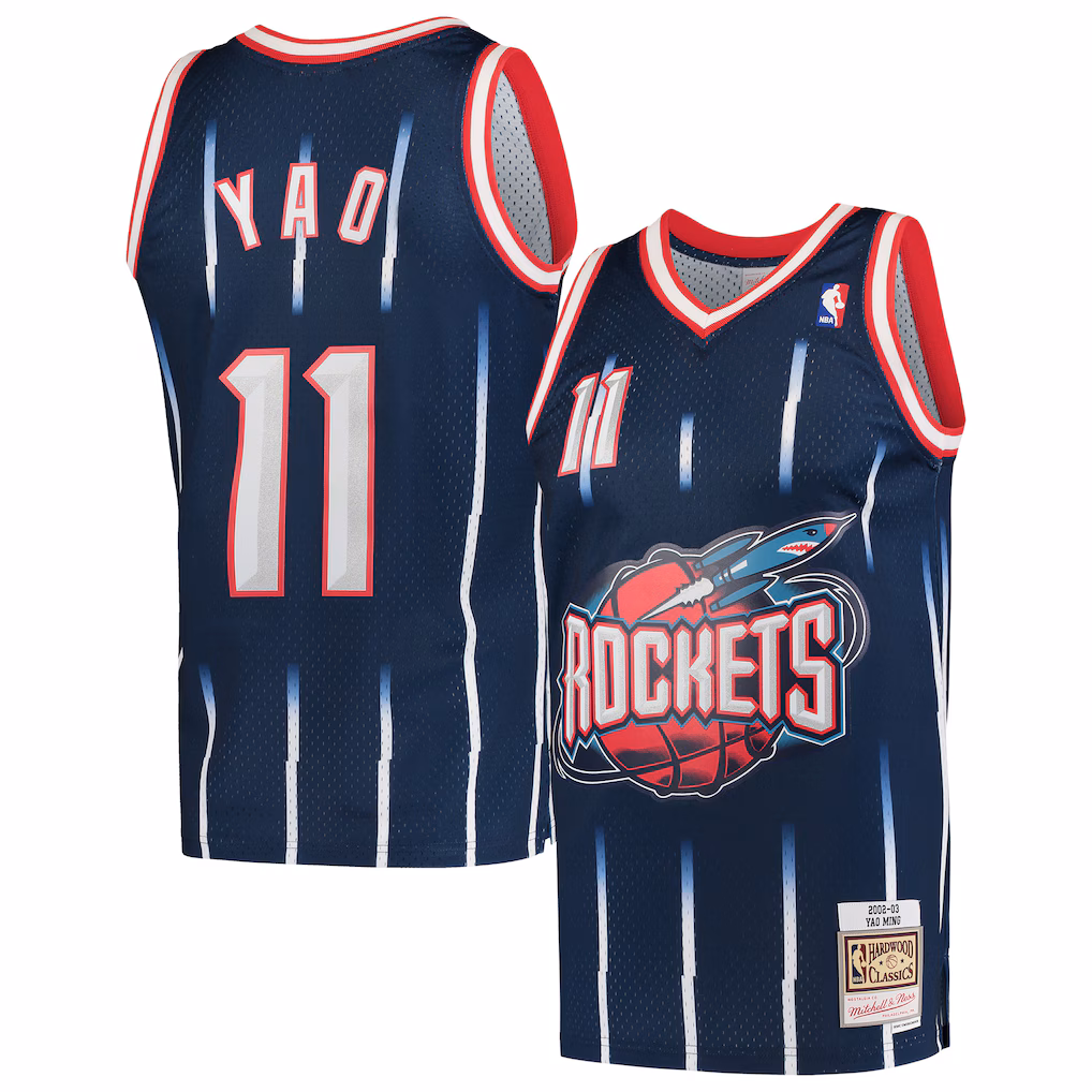 Men's Houston Rockets Yao Ming Mitchell & Ness Navy 2002/03 Hardwood Classics Swingman Jersey