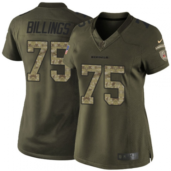 Women's Nike Cincinnati Bengals #75 Andrew Billings Elite Green Salute to Service NFL Jersey - Ujersey