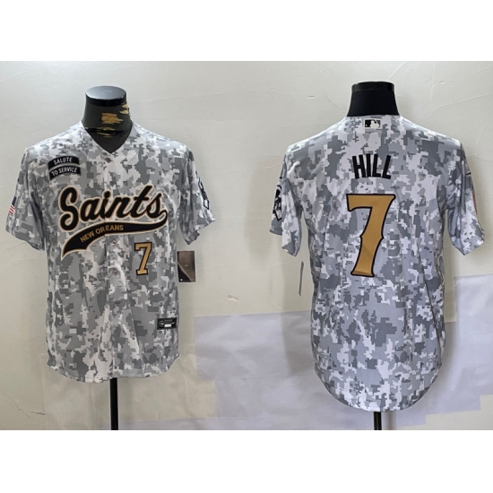 Men's New Orleans Saints #7 Taysom Hill Arctic Camo 2024 Salute to Service Stitched Baseball Jerseys - Ujersey