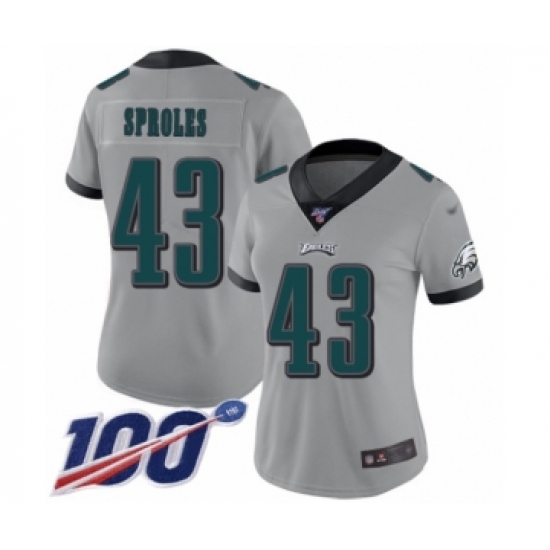 Women's Philadelphia Eagles #43 Darren Sproles Limited Silver Inverted Legend 100th Season Football Jersey - Ujersey
