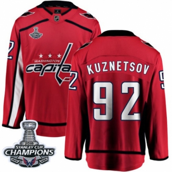 Men's Washington Capitals #92 Evgeny Kuznetsov Fanatics Branded Red Home Breakaway 2018 Stanley Cup Final Champions NHL Jersey - Ujersey