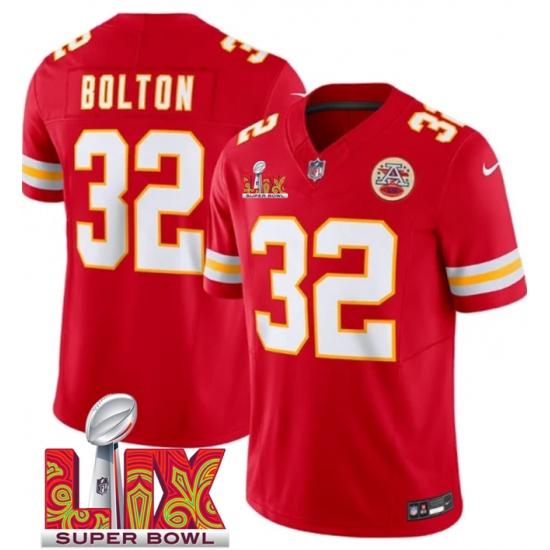 Men's Kansas City Chiefs #32 Nick Bolton Red 2025 Super Bowl LIX F.U.S.E. Vapor Limited Stitched Football Jersey - Ujersey